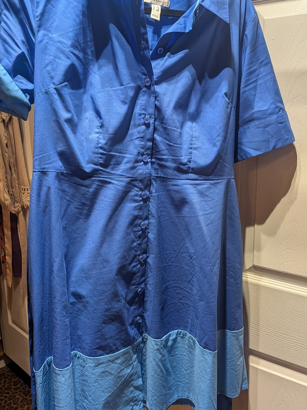 Isaac Mizrahi Two-Tone Blue Button-Front Midi Dress
